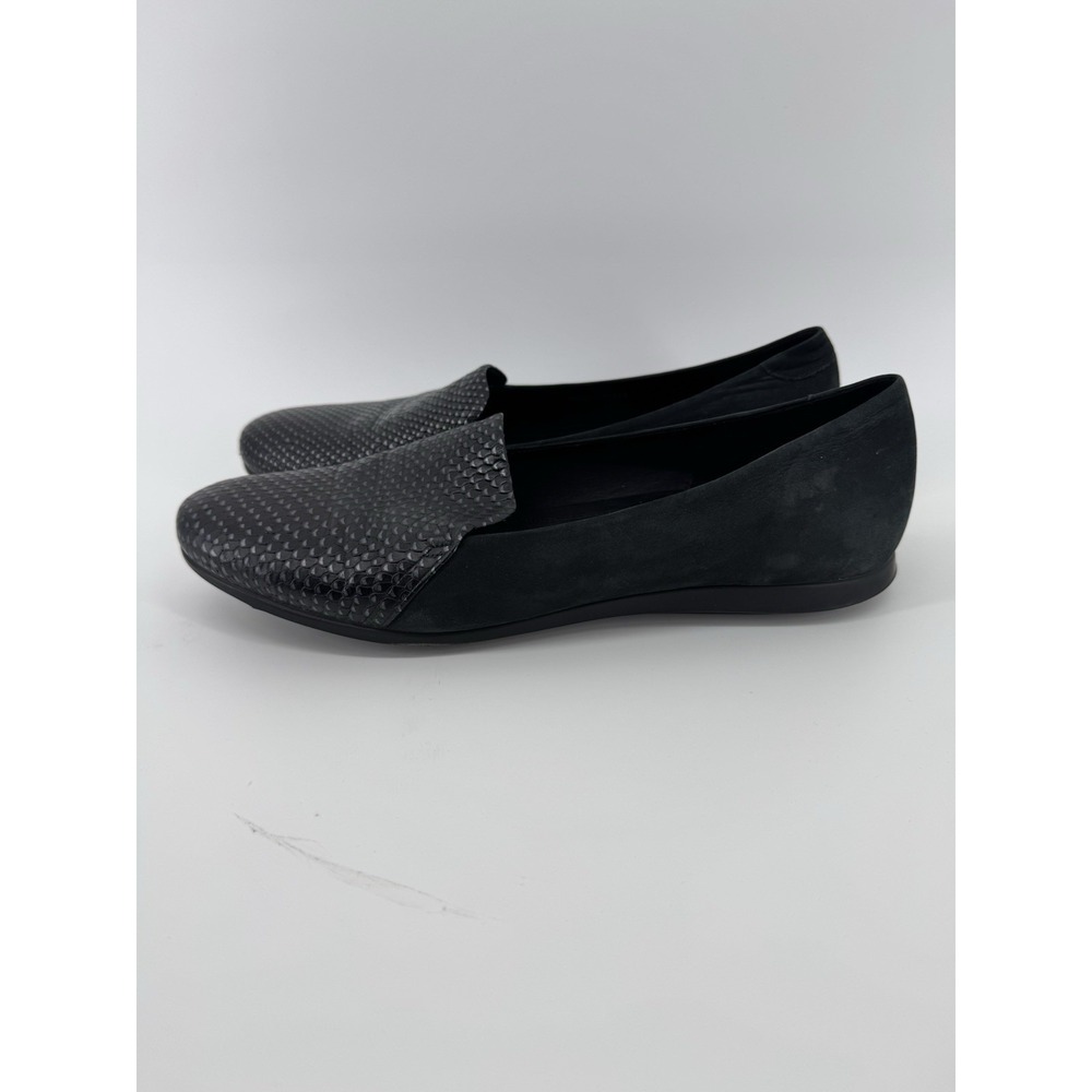 Womens 10-10.5 41 Ecco Touch Ballerina Black Suede Snake Scale Print Ballet Flat - Picture 2 of 8